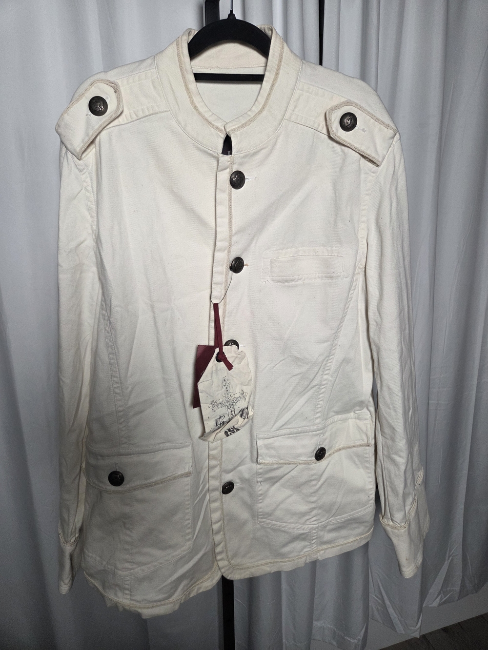 Boutique Ivory Military Utility Jacket XL Boho Safari 100% Cotton Y2K